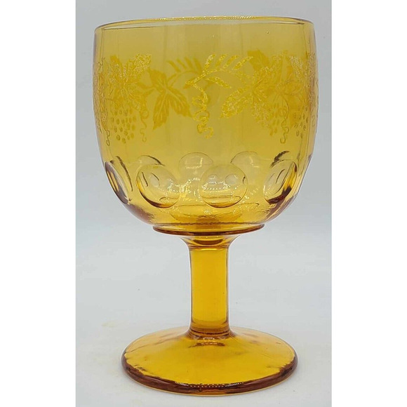 VTG Indiana Glass Amber Embossed Grapevine Thumbprint Goblet - Picture 4 of 8